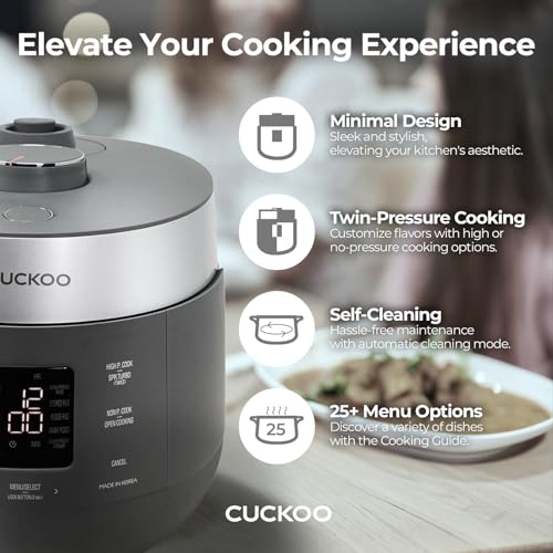 CUCKOO Twin Pressure Rice Cooker lid-open view highlighting easy loading for mornings