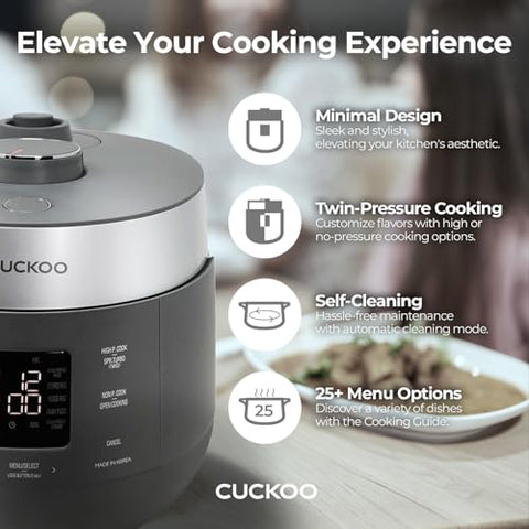 CUCKOO Twin Pressure Rice Cooker lid-open view highlighting easy loading for mornings