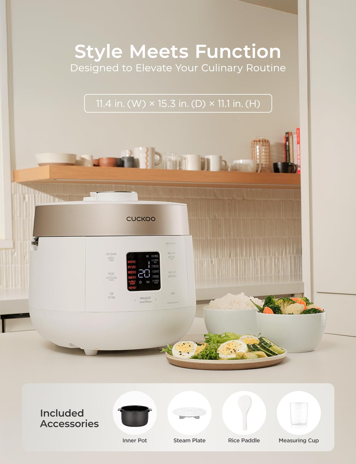 CUCKOO Steam function demonstrates healthy steaming for veggies and grains