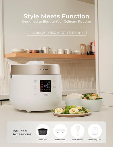 CUCKOO Steam function demonstrates healthy steaming for veggies and grains