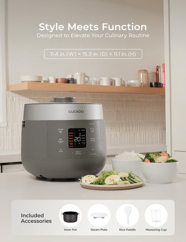 CUCKOO Twin Pressure Rice Cooker voice guide supports hands-free operation.