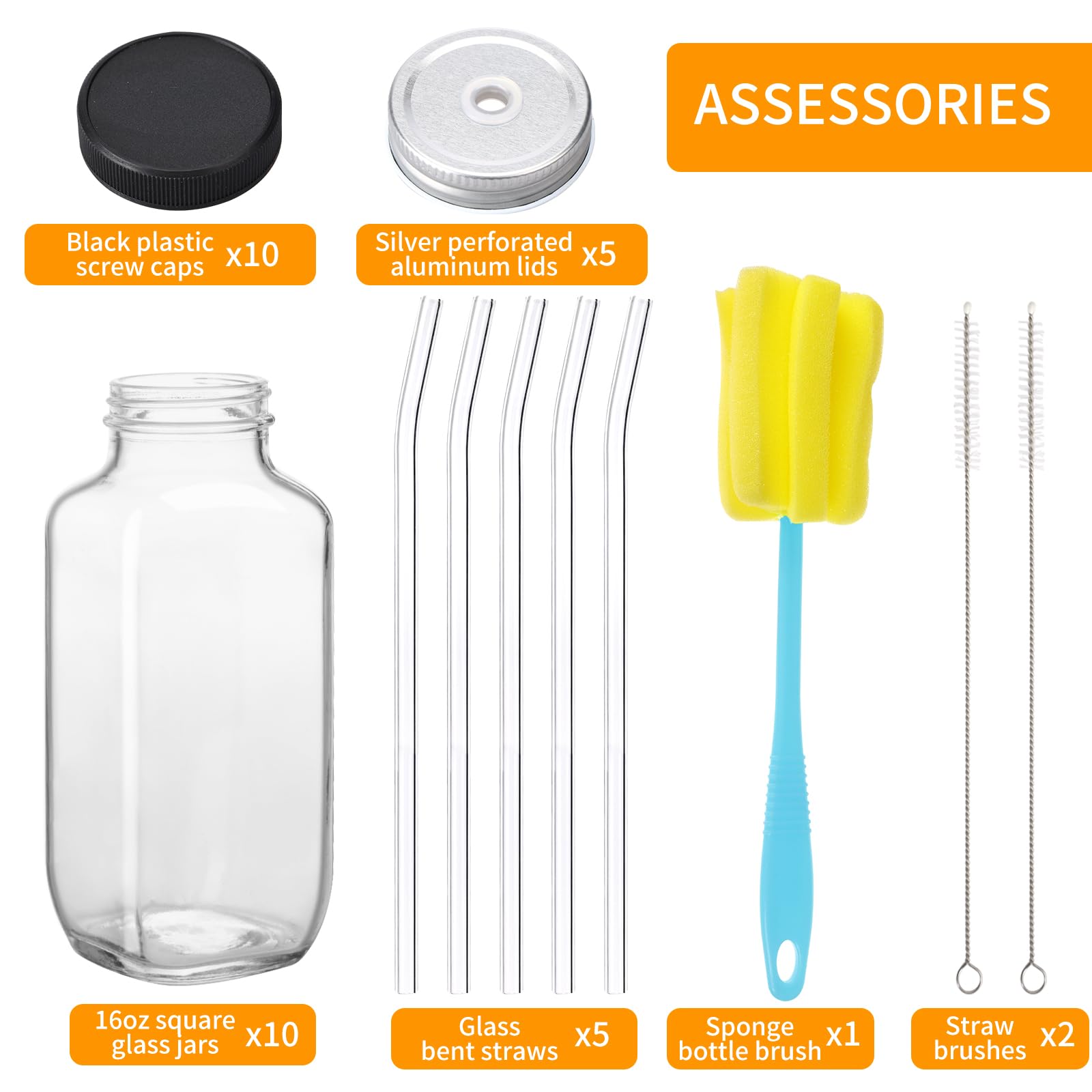CUCUMI glass curved straws with brushes for easy cleaning