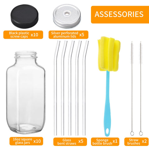 CUCUMI glass curved straws with brushes for easy cleaning
