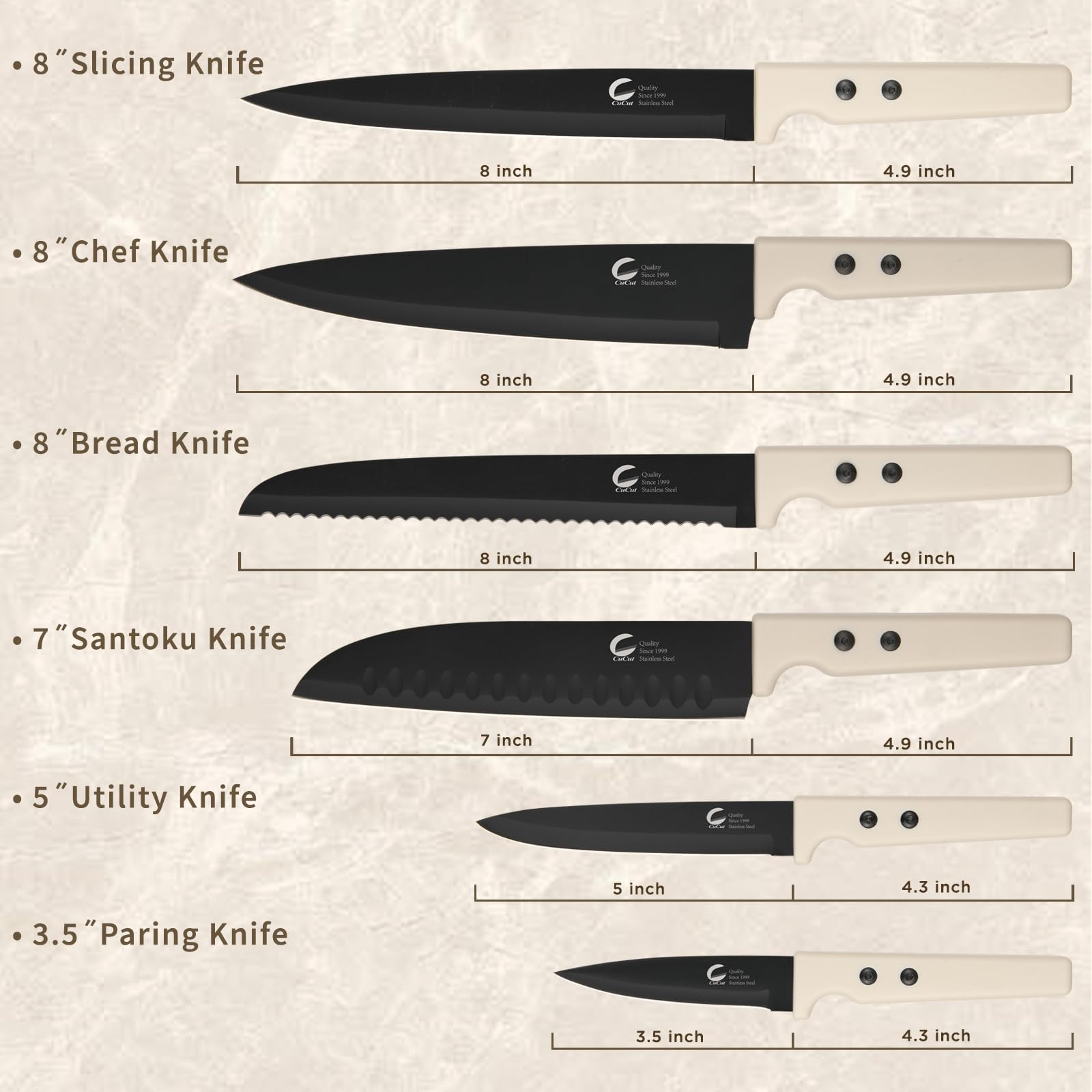 CuCut 12-piece Slicer Knife for even, smooth meat and vegetables prep.