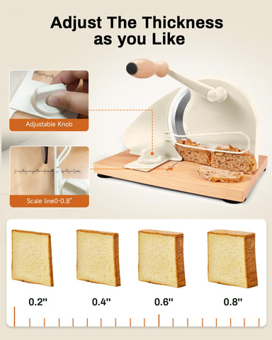 Cudnt stainless steel blade cuts crusty sourdough with clean, even slices.