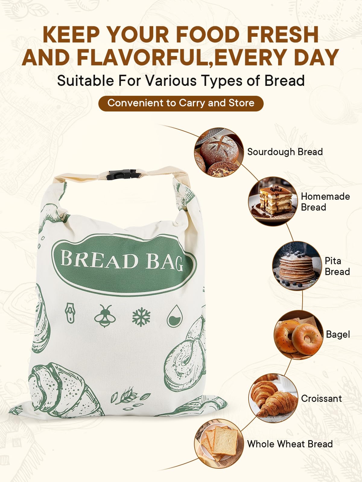 CUIJIALAHA large 13x17 bread bag fits homemade loaves up to 12 inches.