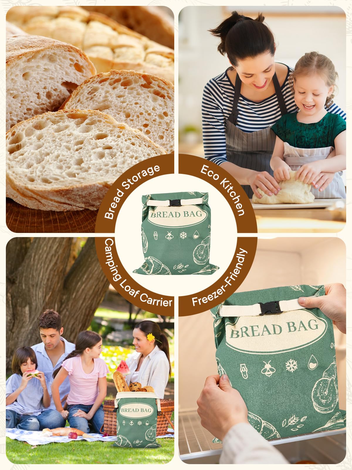 CUIJIALAHA freezer storage bag compatible with frozen breads and ingredients.