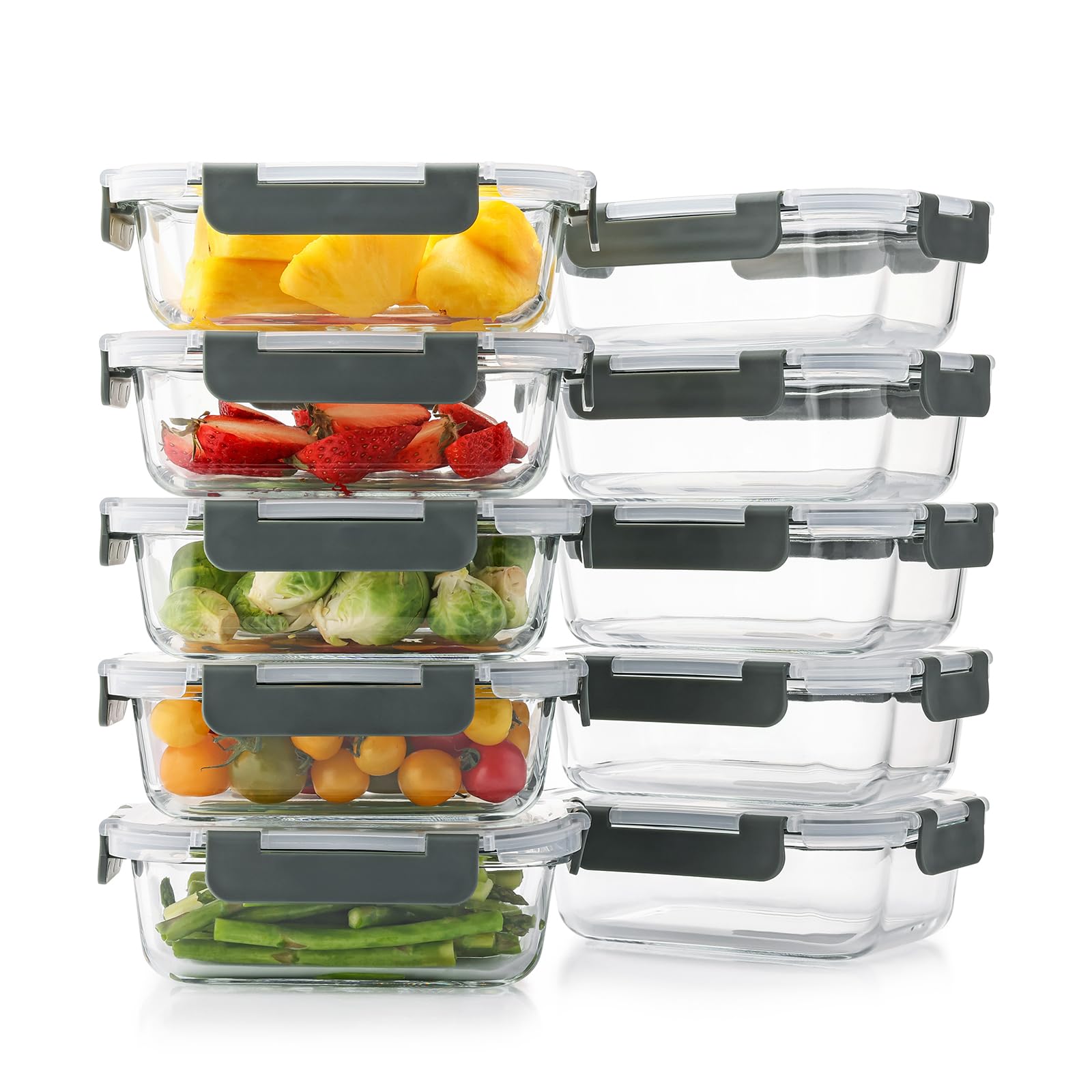 Cuiselect 10-pack 22oz glass meal prep containers with lids for organized meal prep