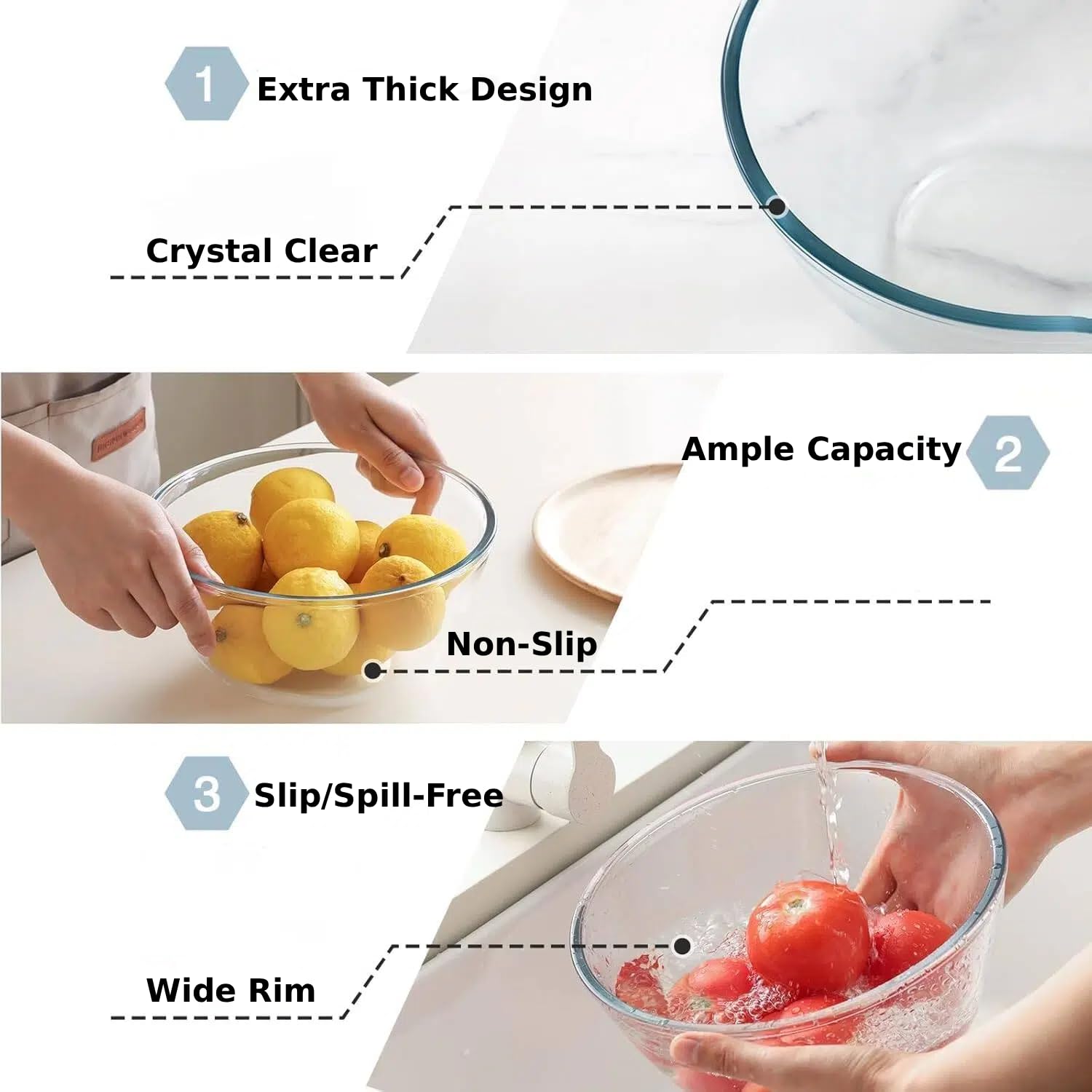 Cuiselect bowls with non-slip rims stay steady during stirring.