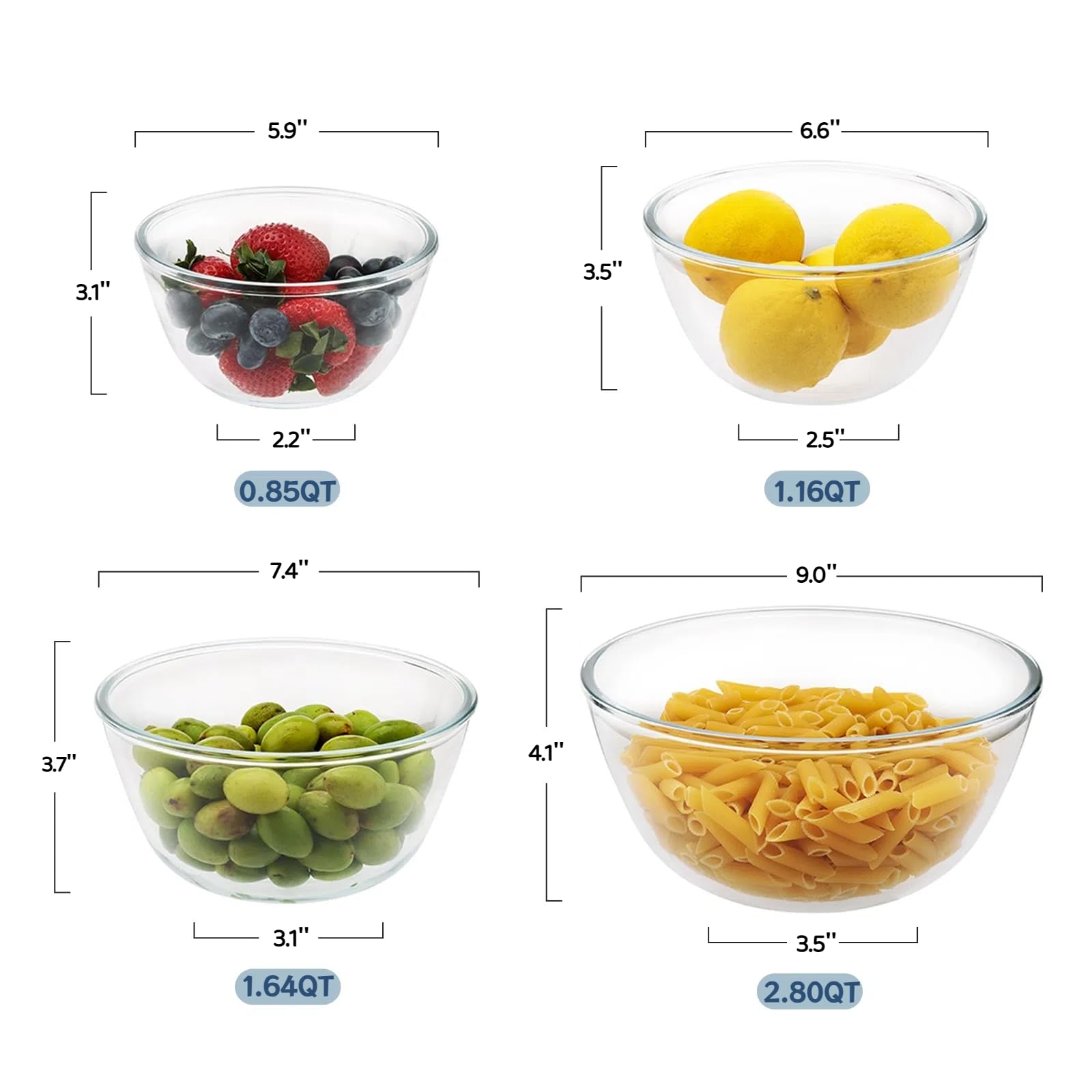 Cuiselect wide-mouth glass bowls for easy mixing and visible ingredient monitoring.