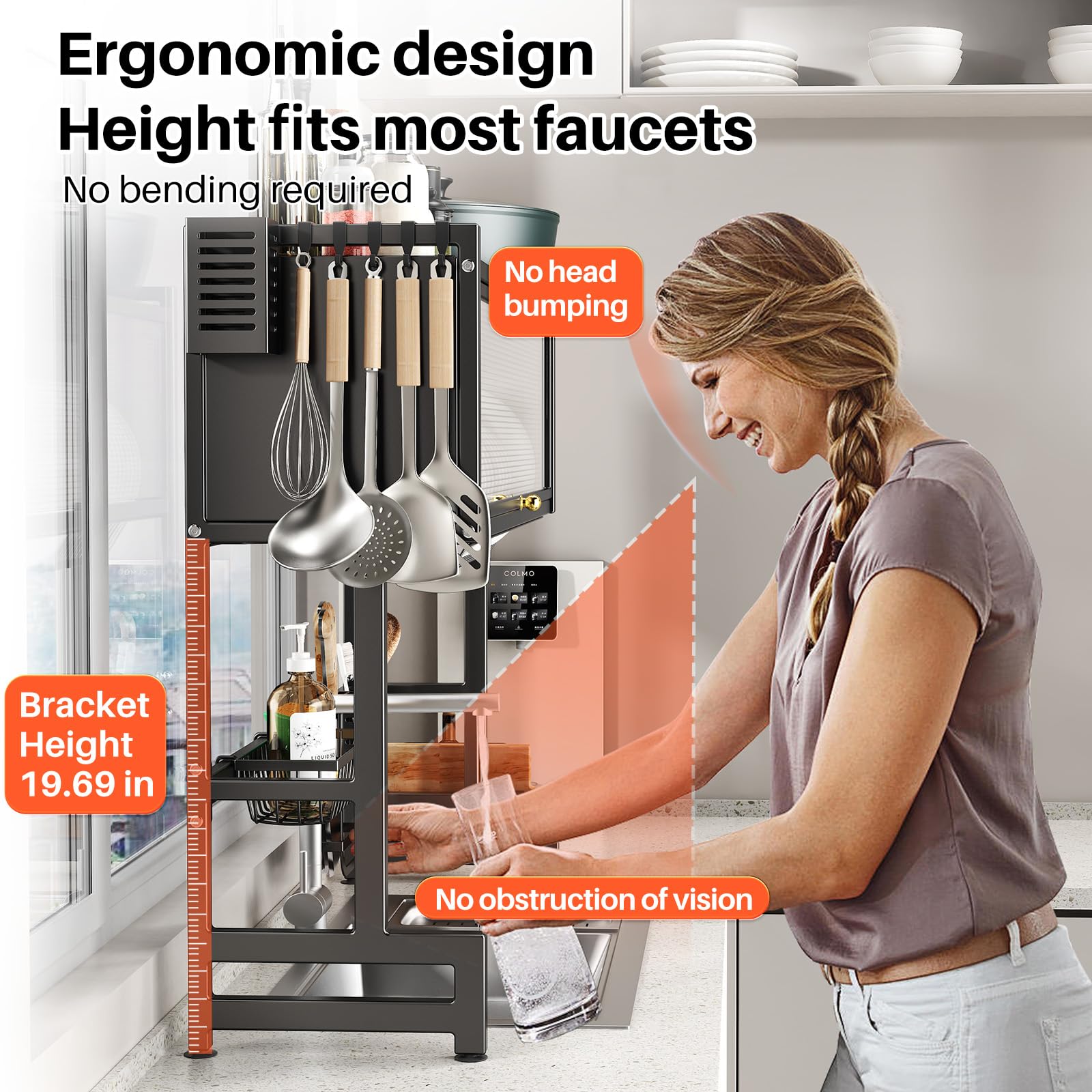 CUISIBOT dish drying rack with cutting-board rack supports prep tools.