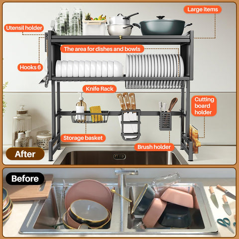 CUISIBOT dish drying rack with knife rack keeps blades safe and within reach.