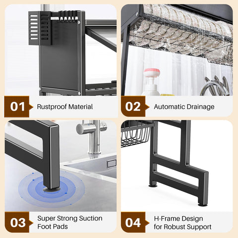 CUISIBOT dish drying rack with six hooks provides versatile hanging storage.