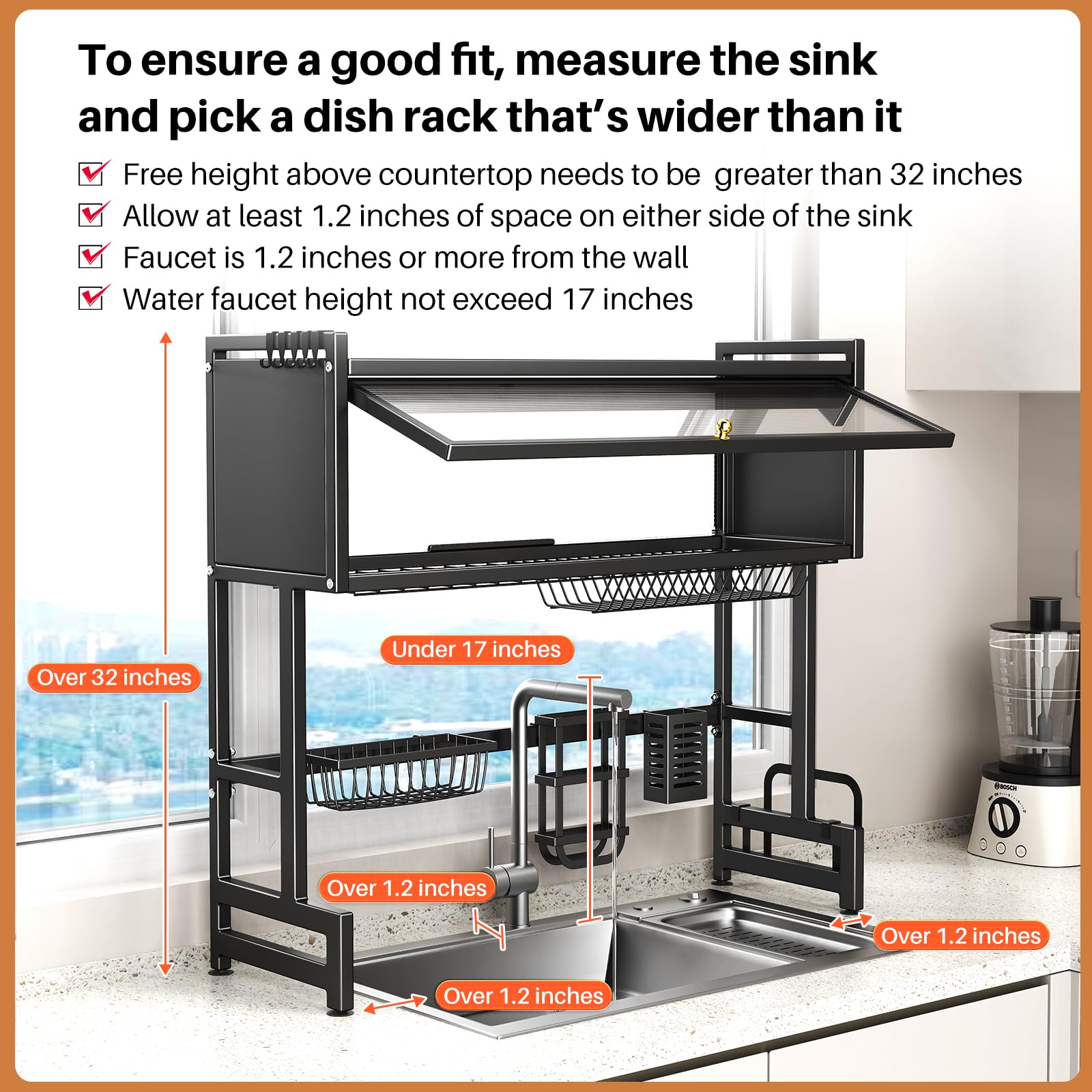 CUISIBOT over-sink drying rack features modern design to elevate kitchen aesthetics.
