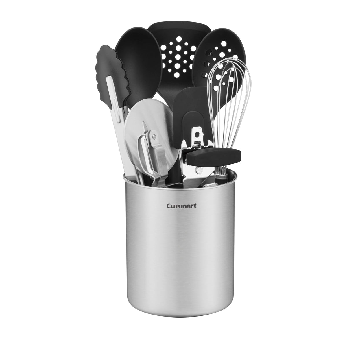 Cuisinart 10-Piece primary tools in a stainless crock for quick countertop access.