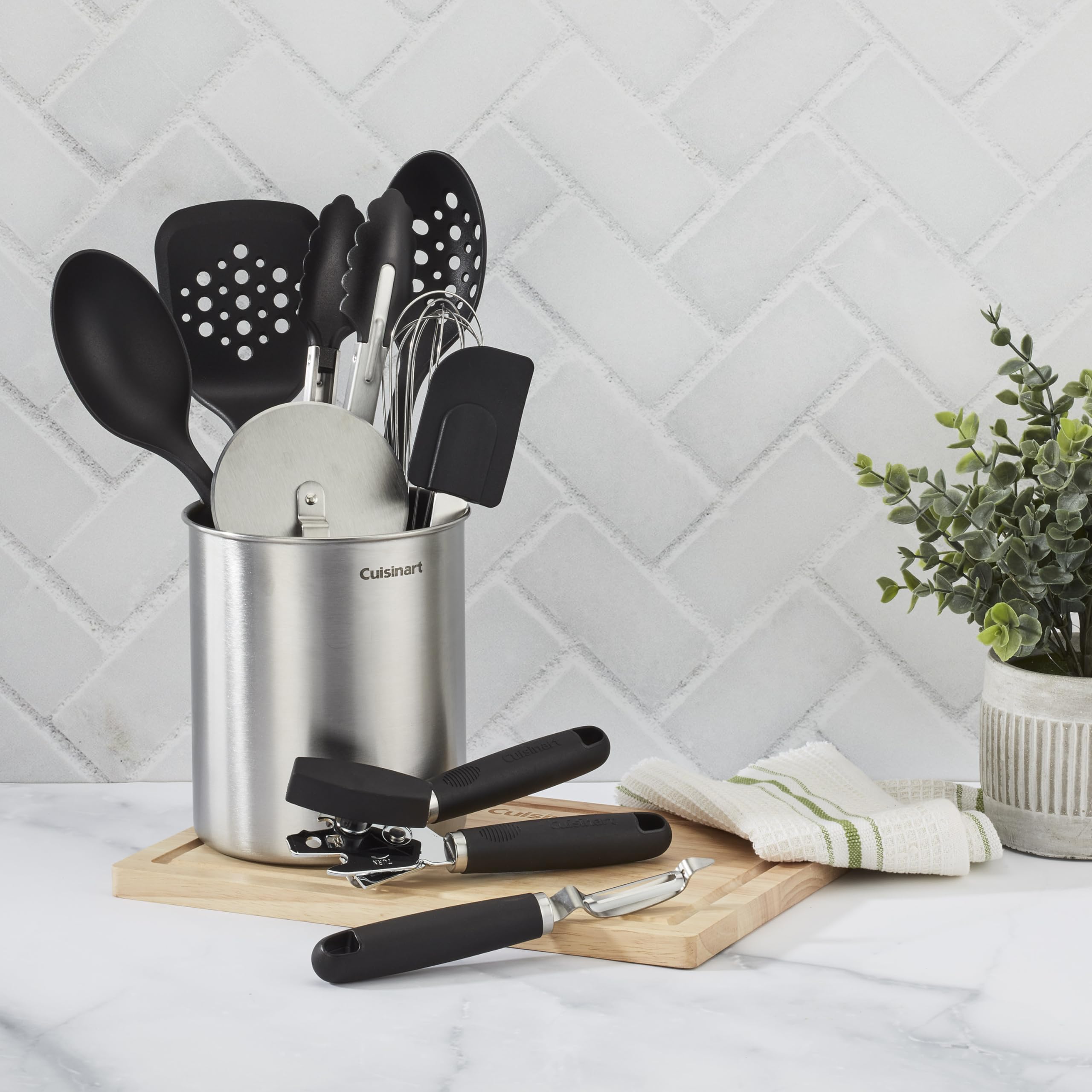Cuisinart crock storage keeps essential tools within reach on the counter.