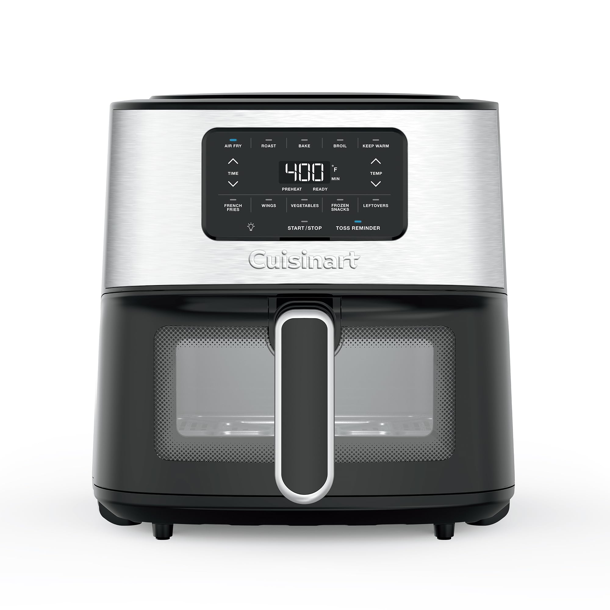 Cuisinart Air Fryer AIR-200NAS front view shows sleek stainless design for quick family meals.