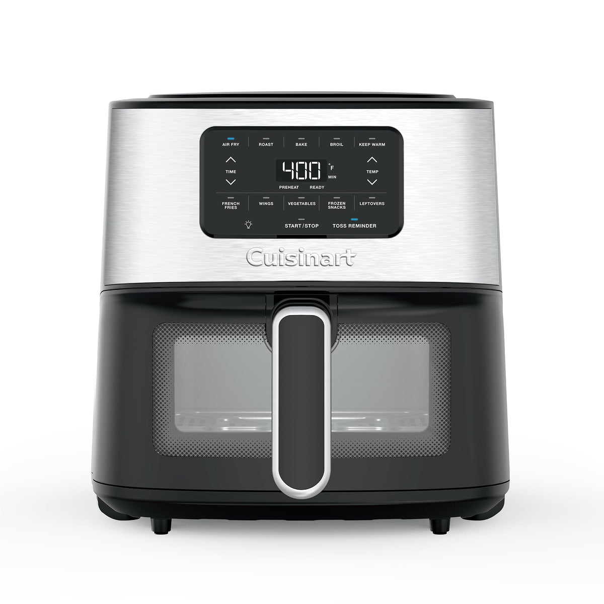Cuisinart Air Fryer AIR-200NAS front view shows sleek stainless design for quick family meals.