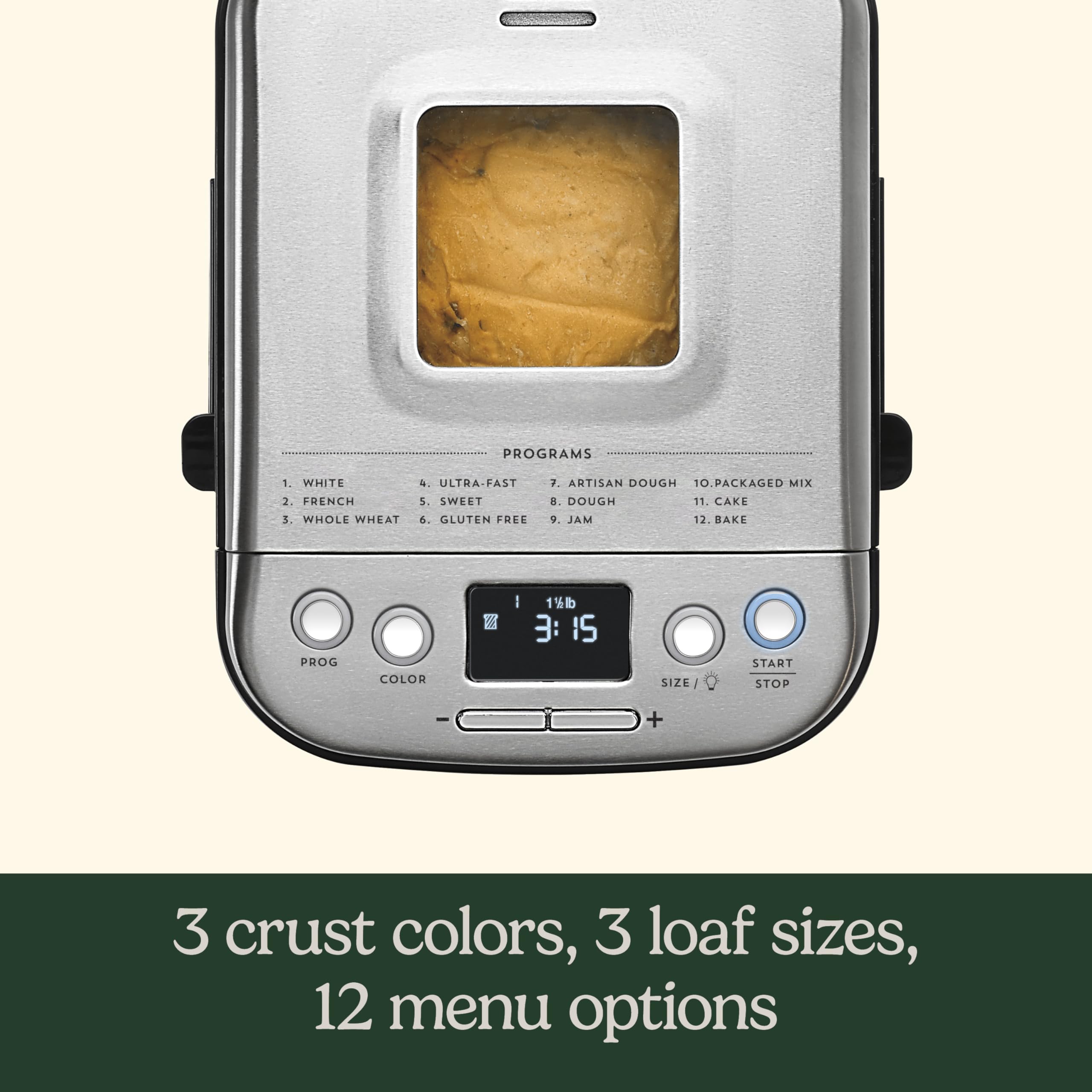 Control panel detail of Cuisinart bread maker machine enables simple programming for busy mornings.