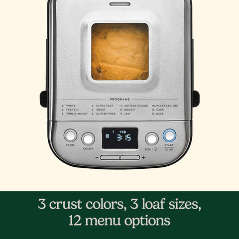 Control panel detail of Cuisinart bread maker machine enables simple programming for busy mornings.