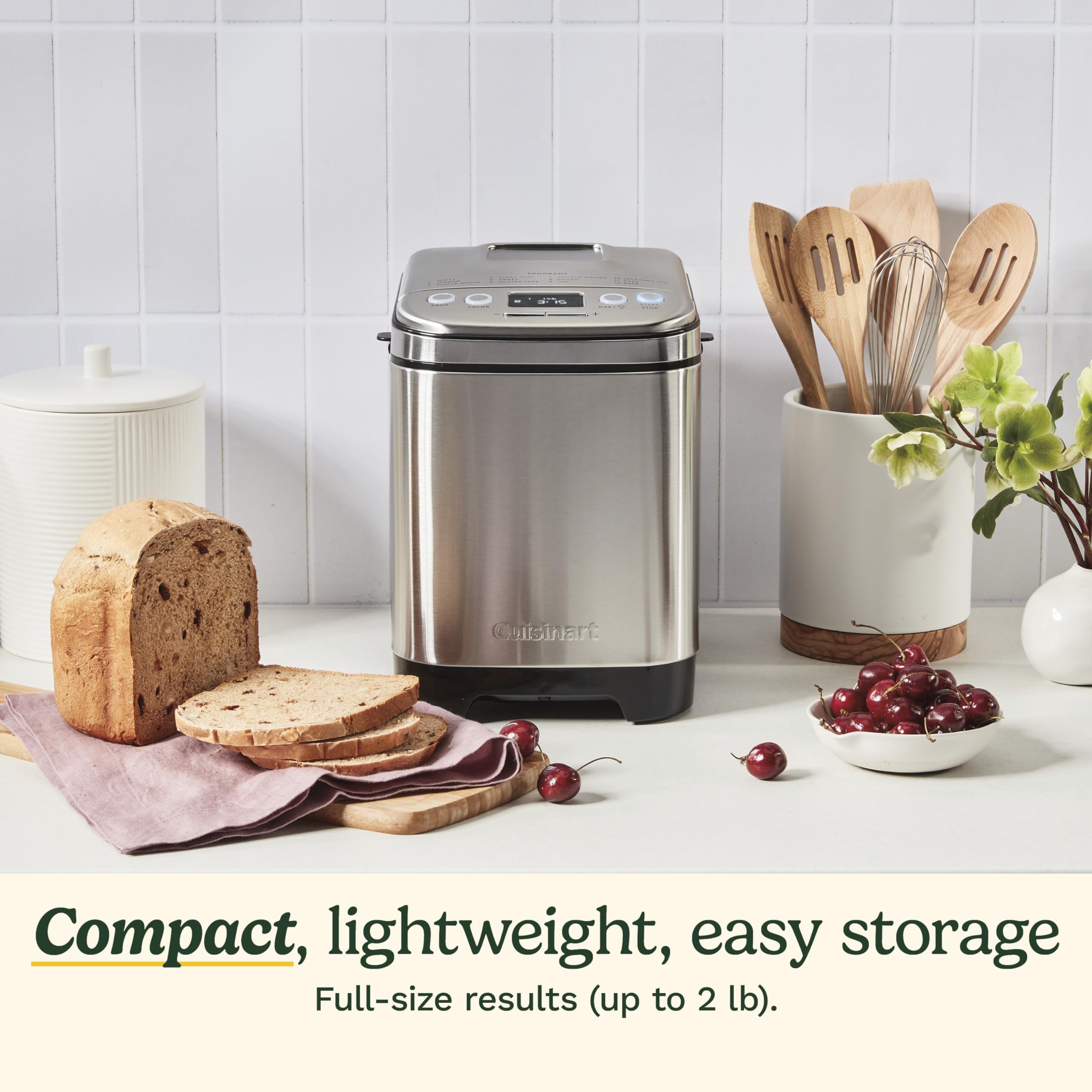 Cuisinart bread maker machine removable nonstick pan allows easy loaf release and quick cleanup.