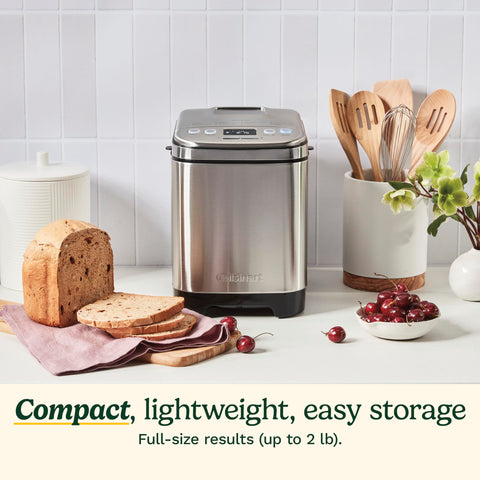 Cuisinart bread maker machine removable nonstick pan allows easy loaf release and quick cleanup.