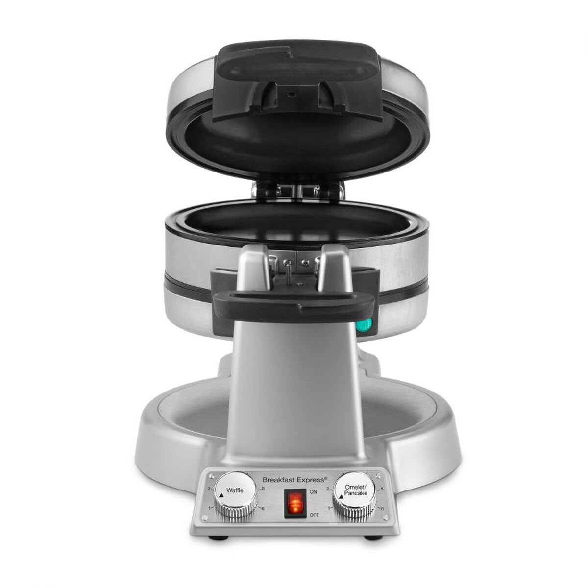 Cuisinart Breakfast Express waffle-omelet closed lid highlights compact design for small kitchens.