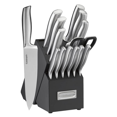 Cuisinart C77SS-15PG knife block set with ergonomic textured handles for comfortable use.
