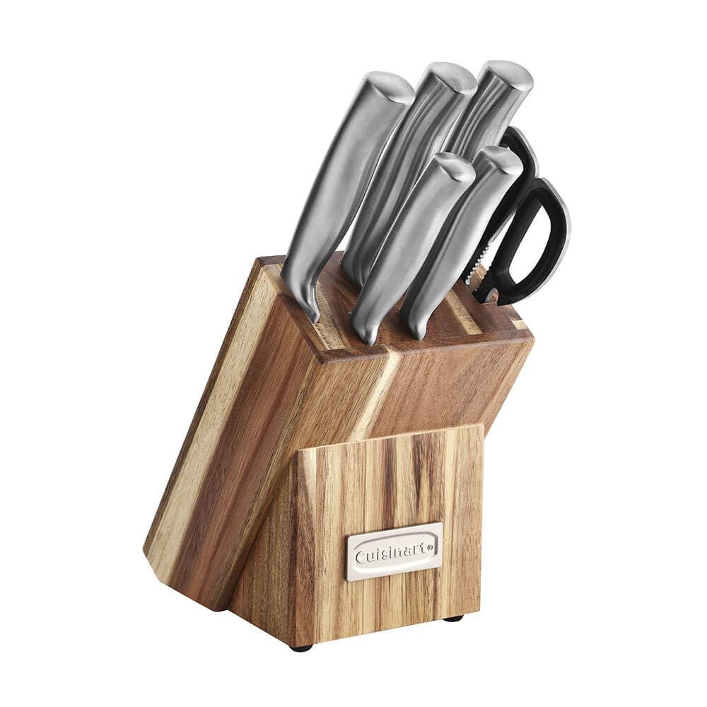 Cuisinart C77SS-7P acacia block with organized prep knives ready for use