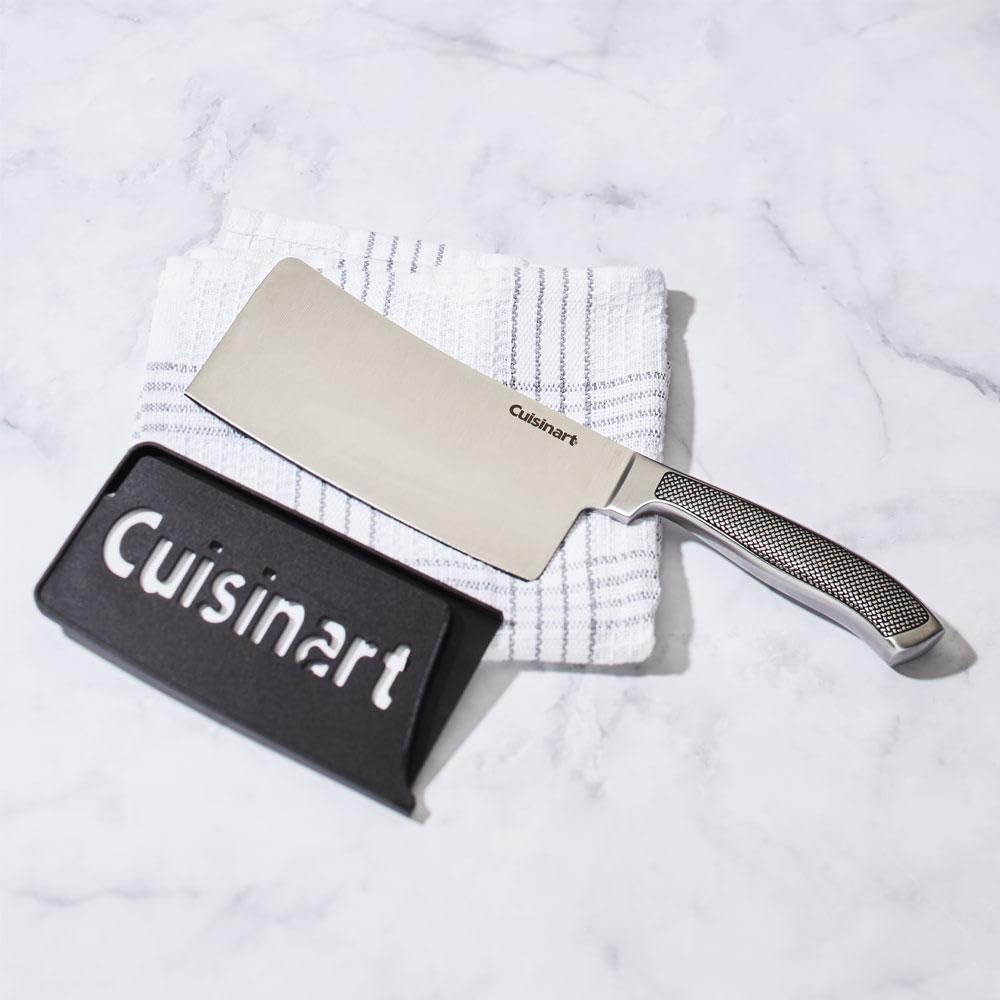 Cuisinart cleaver with ergonomic handle for comfortable chopping.