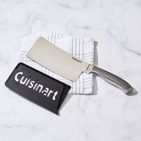 Cuisinart cleaver with ergonomic handle for comfortable chopping.