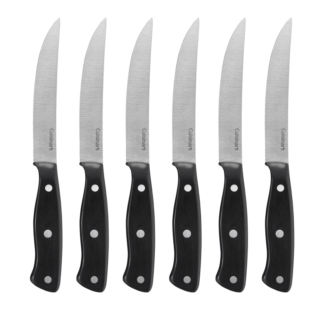 Cuisinart C77TR-S6SK steak knife set in black with precision blades for clean slicing.