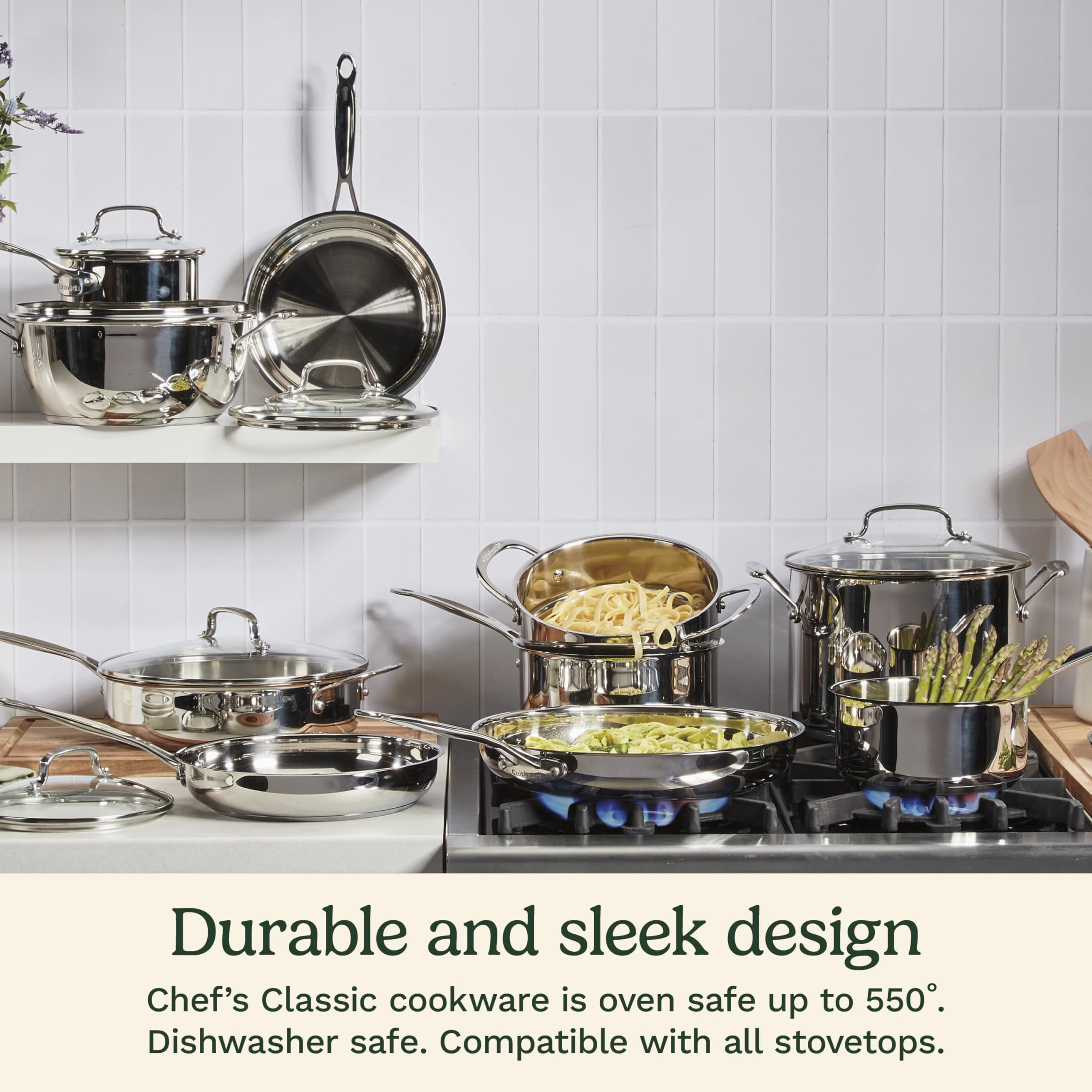 Cuisinart Chef's Classic skillet with aluminum base for fast, even heating.
