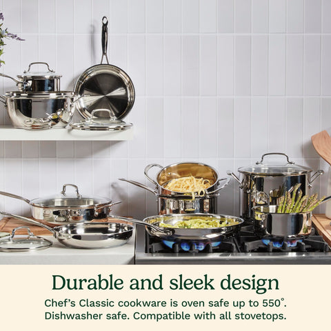 Cuisinart Chef's Classic skillet with aluminum base for fast, even heating.