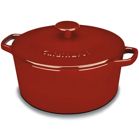 Cuisinart Chef's Classic enameled casserole on stove shows even heat distribution.