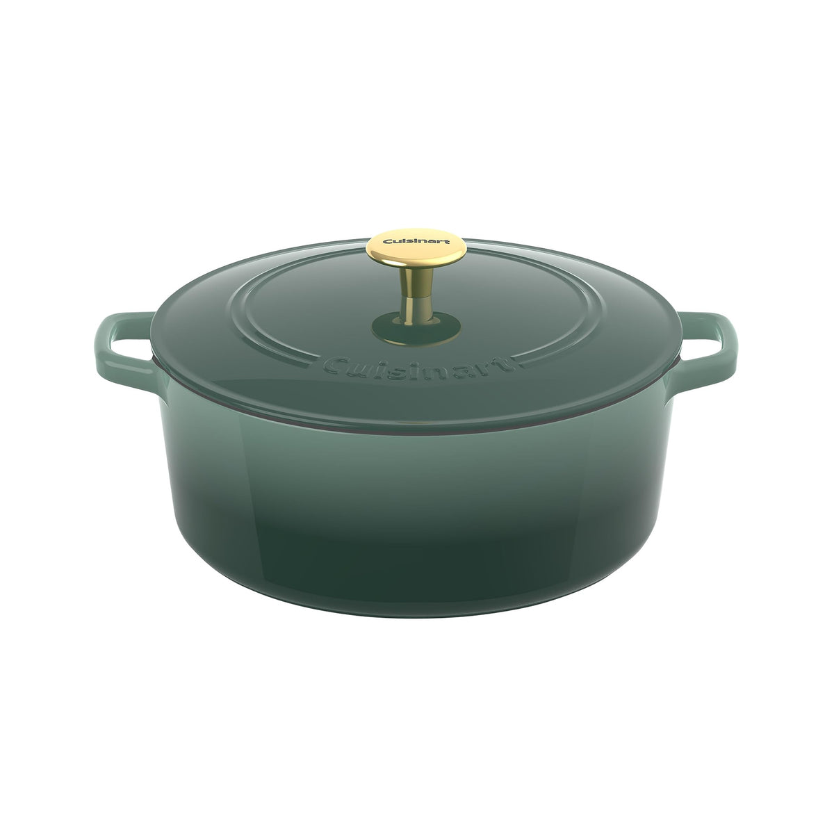 Cuisinart Chef's Classic enameled cast iron casserole in seafoam green, ideal for even heating and entertaining