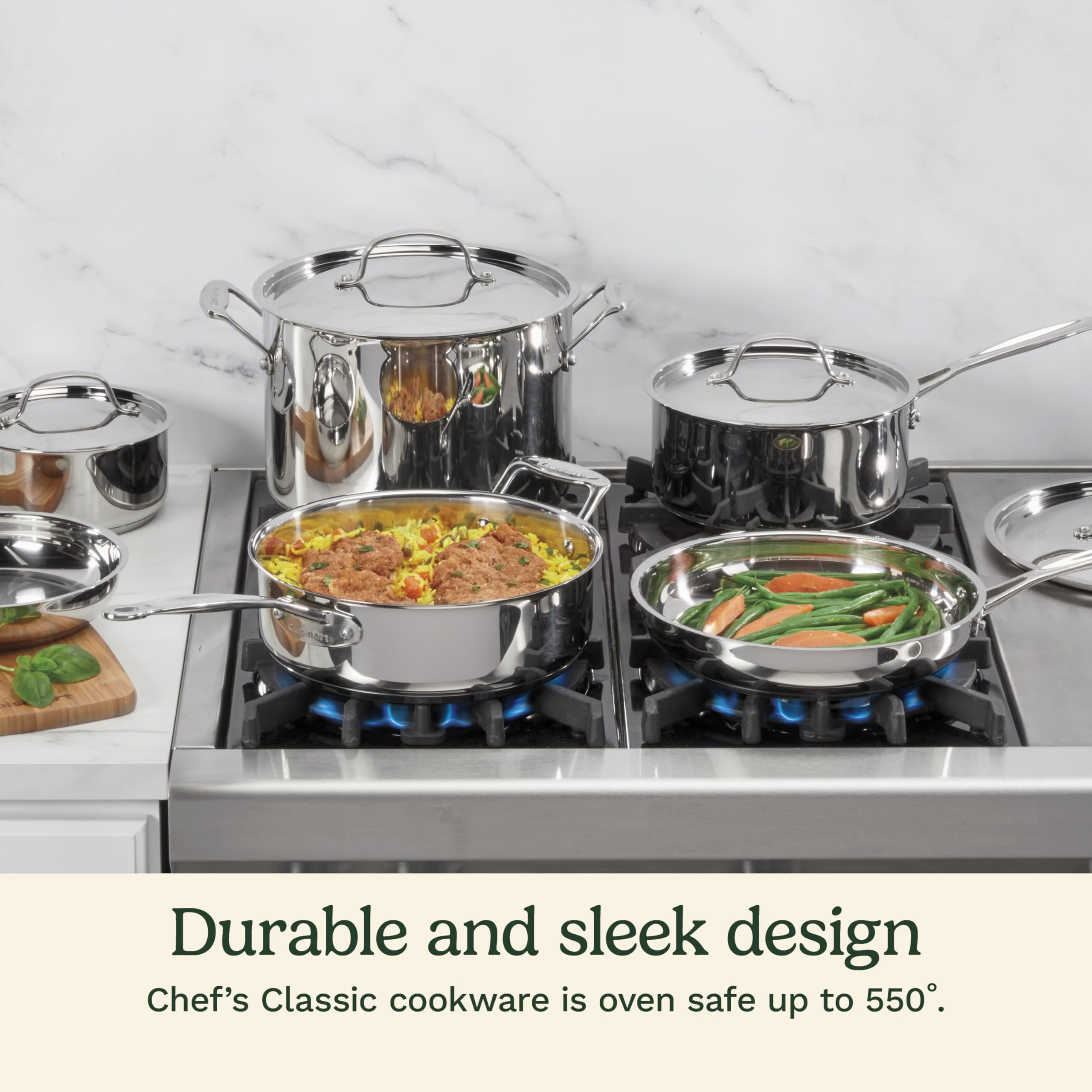 Cuisinart Chef's Classic stainless 7-piece base-heat-distribution promotes fast, even heating across pots and pans.