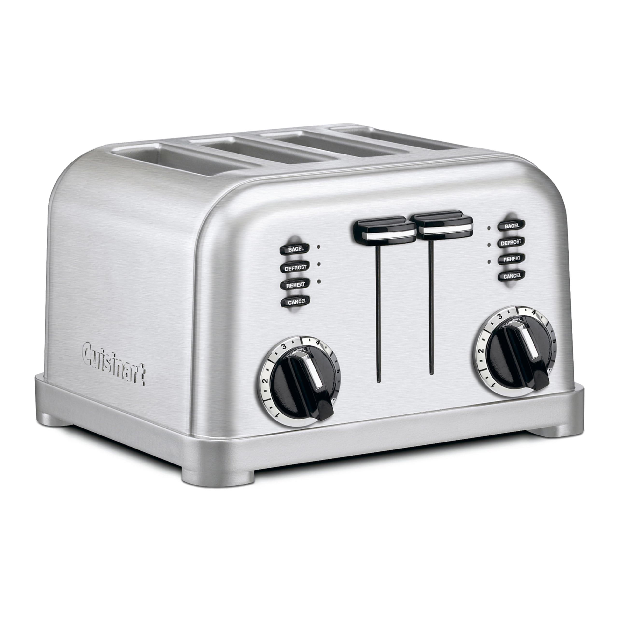 Cuisinart CPT-180P1 brushed stainless front view showing sleek kitchen-ready design for everyday toasting
