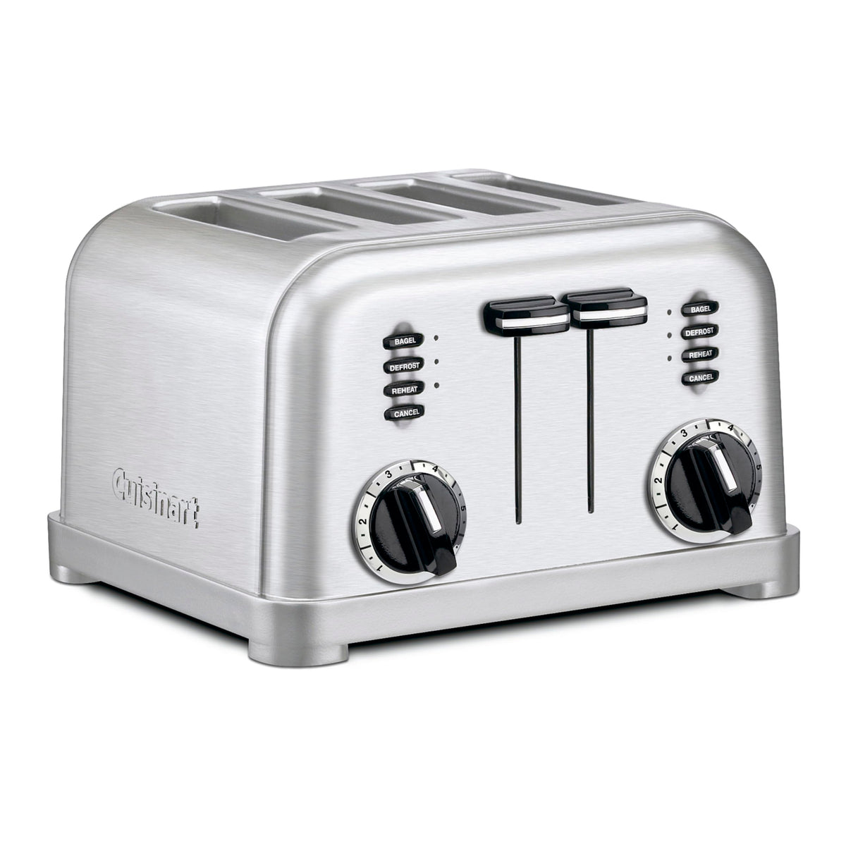 Cuisinart CPT-180P1 brushed stainless front view showing sleek kitchen-ready design for everyday toasting