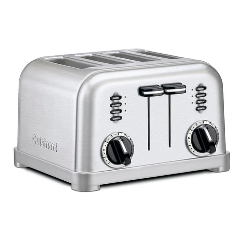 Cuisinart CPT-180P1 brushed stainless front view showing sleek kitchen-ready design for everyday toasting