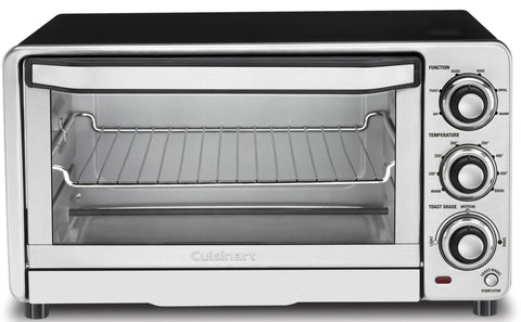 Cuisinart Custom Classic Toaster Oven Broiler, front-angle view, stylish brushed stainless steel for small kitchens.