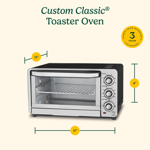 Cuisinart Custom Classic Toaster Oven Broiler removable crumb tray facilitates quick cleanup after toasting and baking.