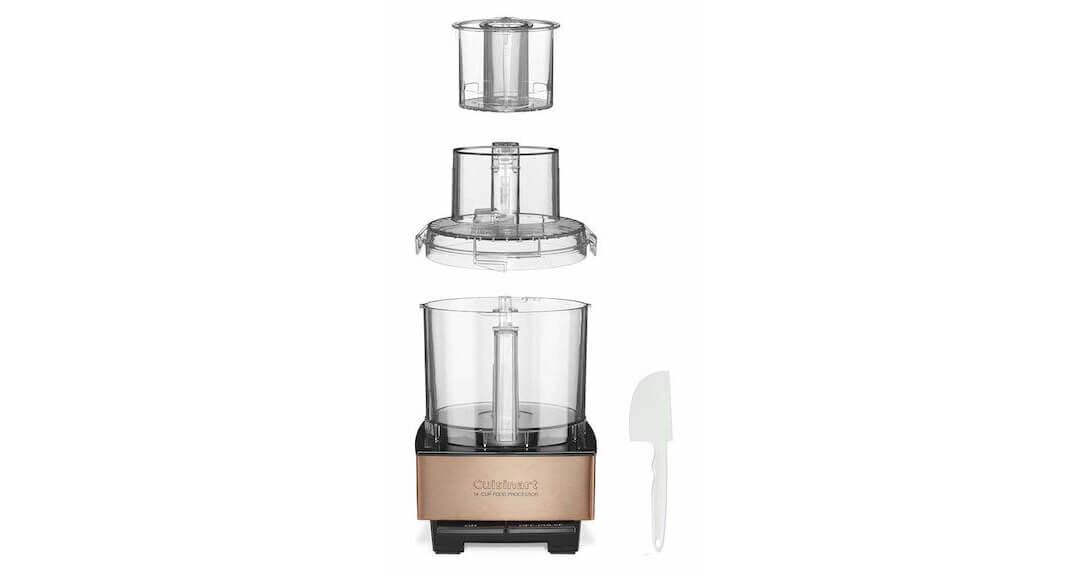 Cuisinart DFP-14CPY kneading dough with the powerful motor for bread or pizza.
