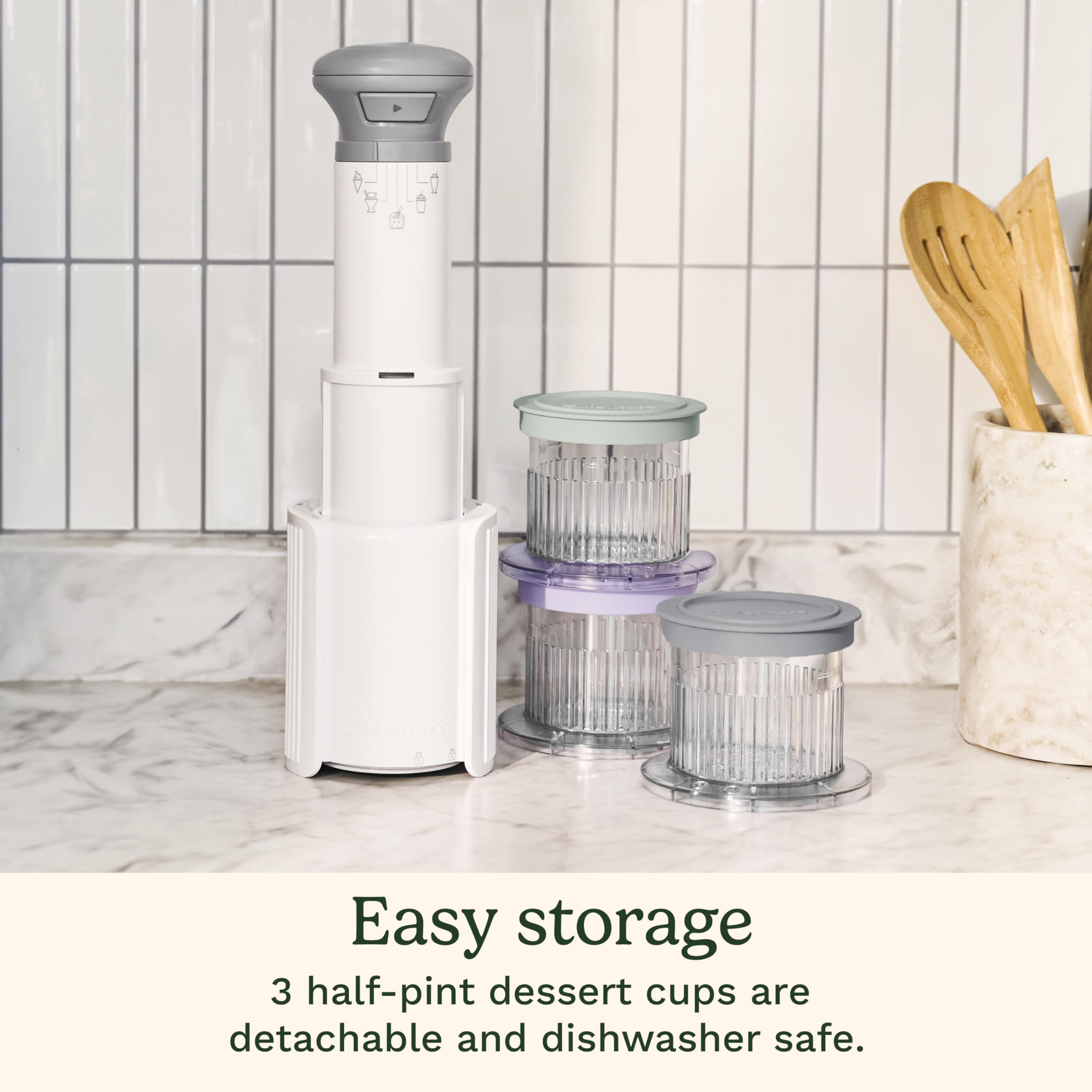 Stackable cups and tidy layout illustrate organized storage.