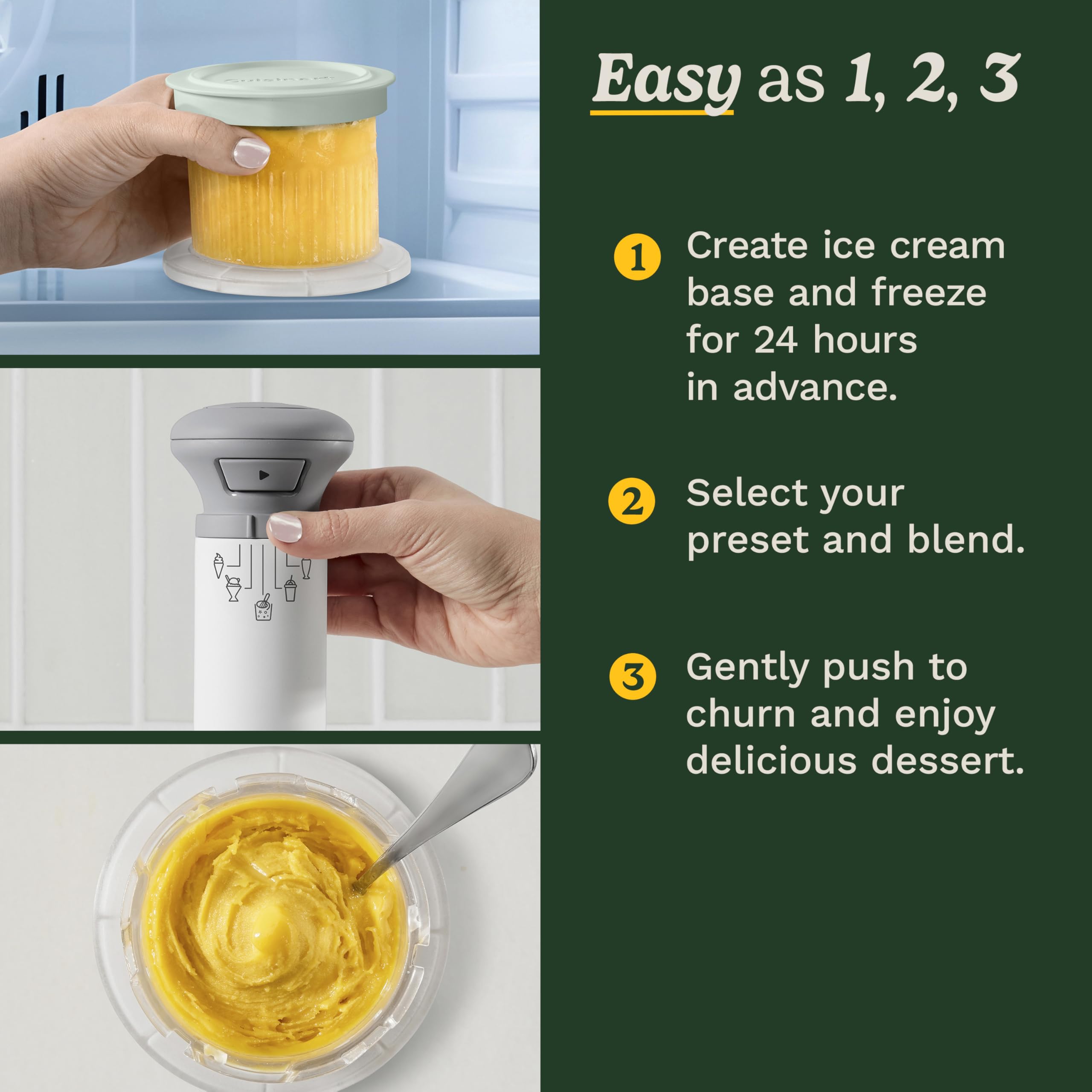 Freeze wand being pressed signals ice cream ready in minutes.