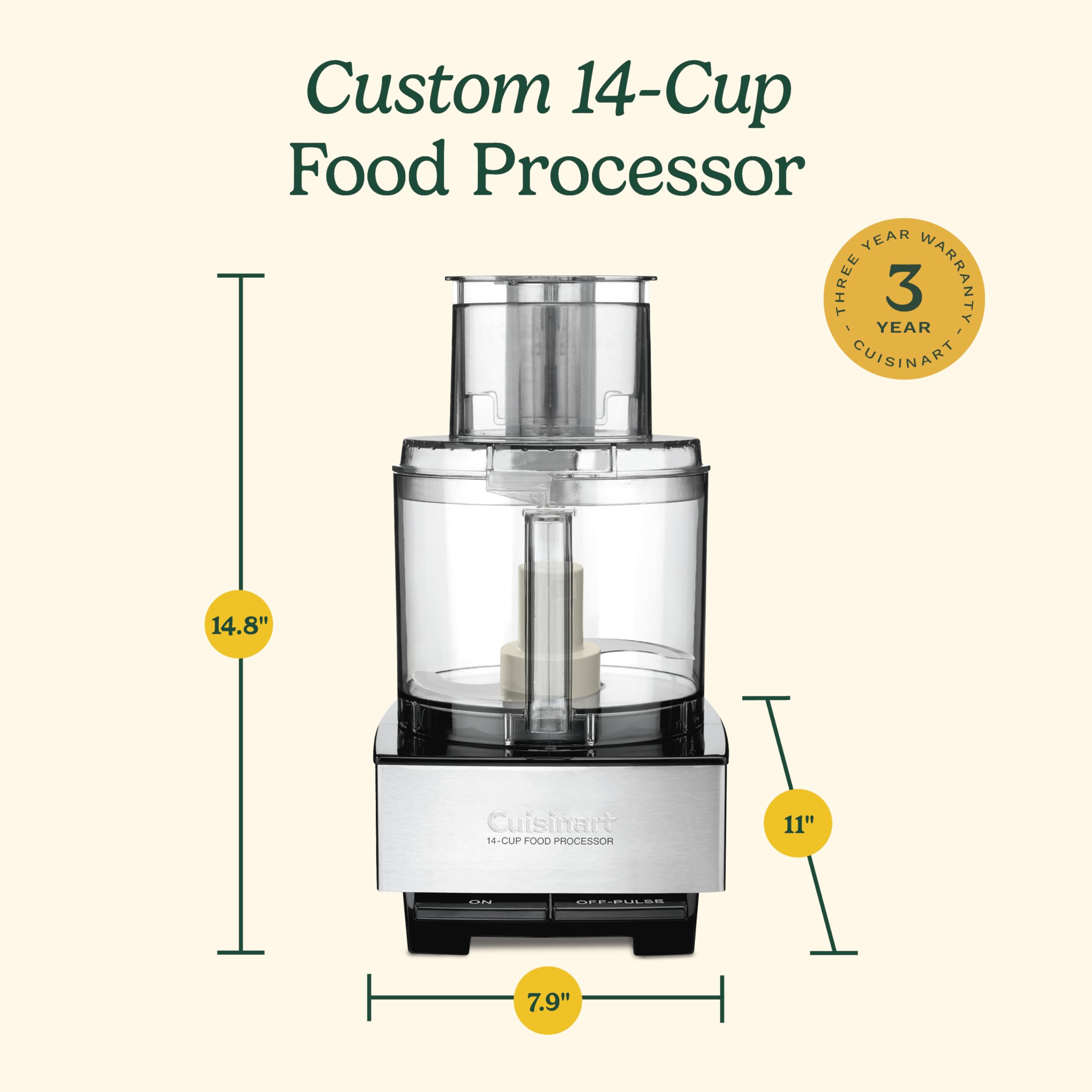 Cuisinart 720-watt motor powering chopping, slicing, and kneading dough.