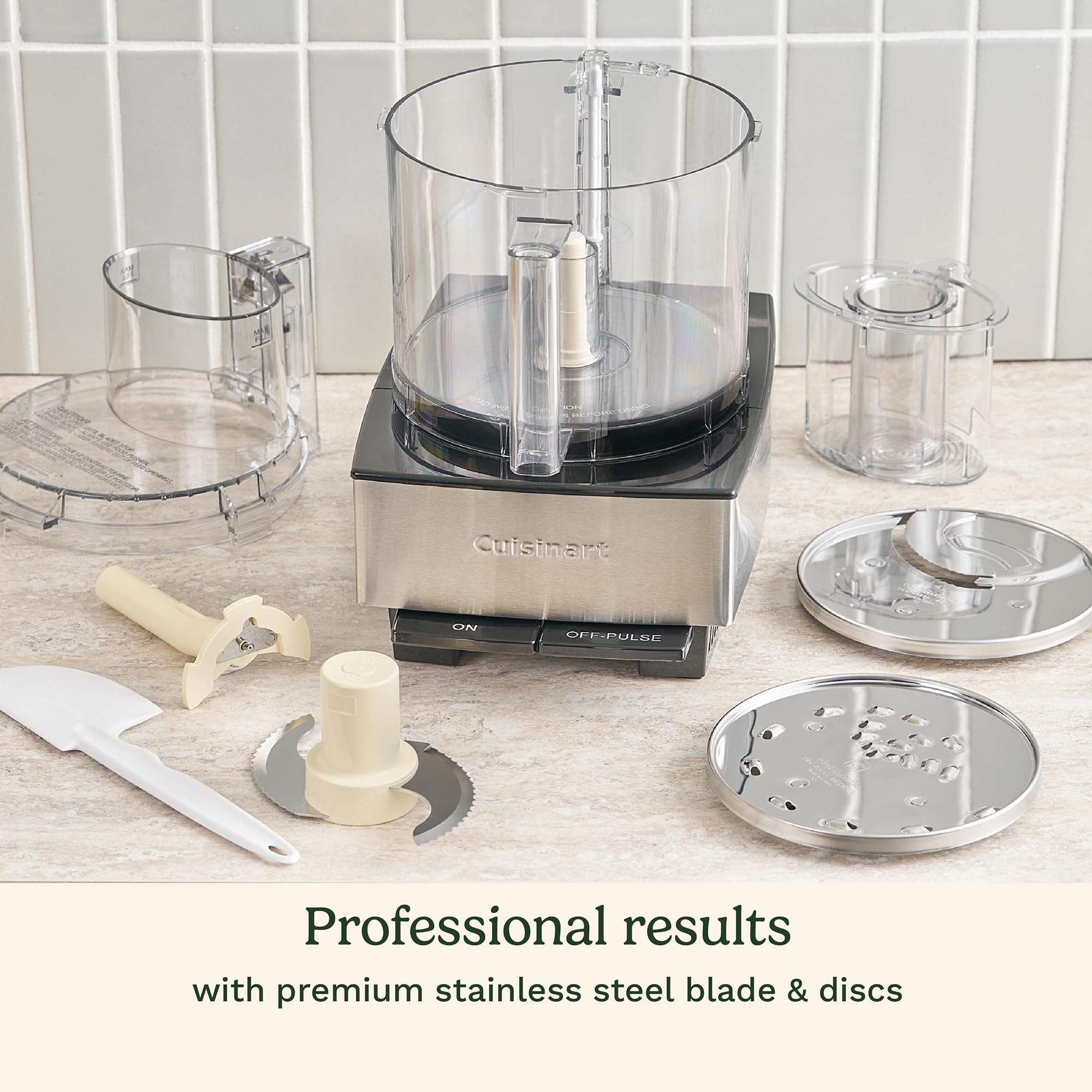 Cuisinart control panel with on and pulse options for precise processing.