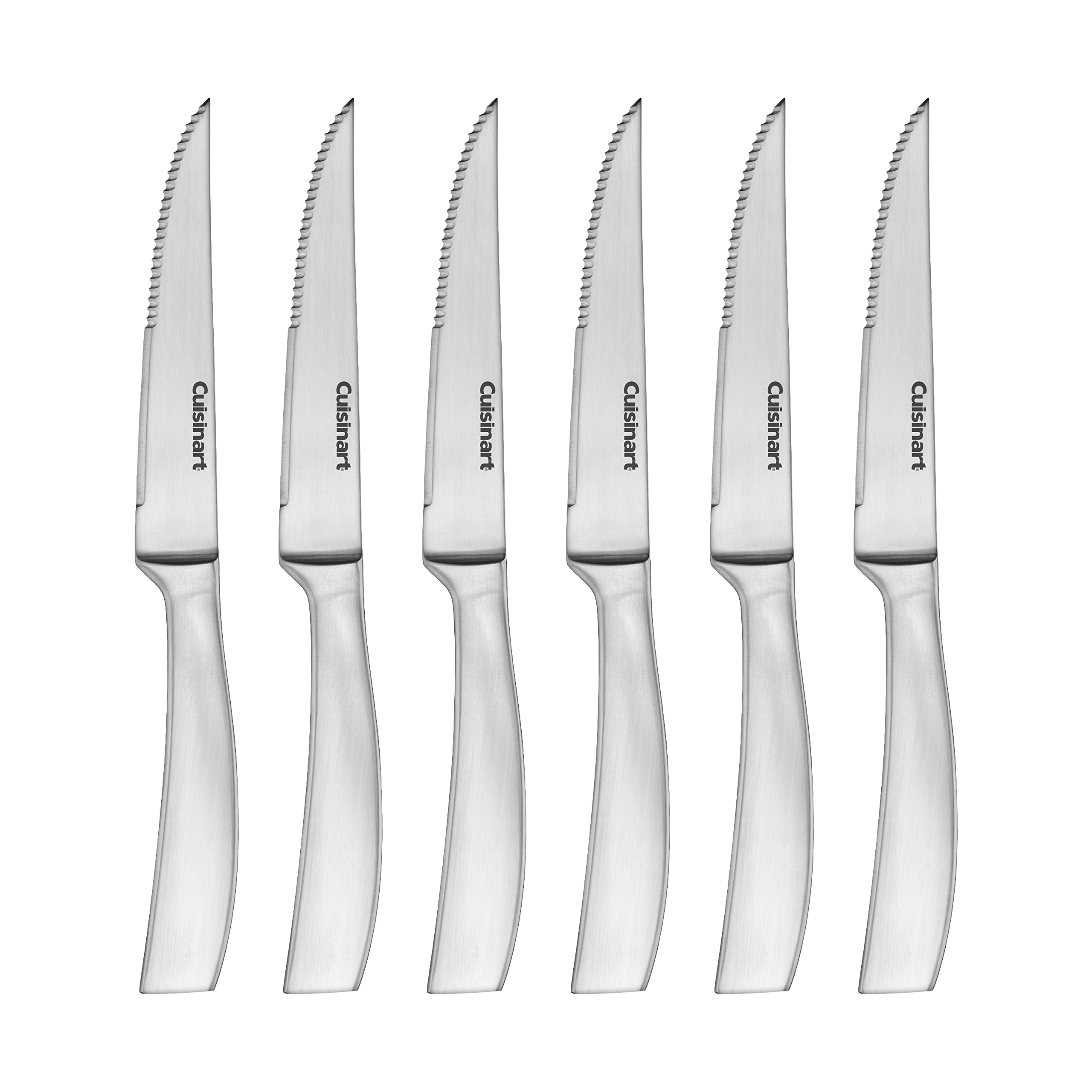 Cuisinart forged stainless steel premium steak knives blade close-up for precise slicing.