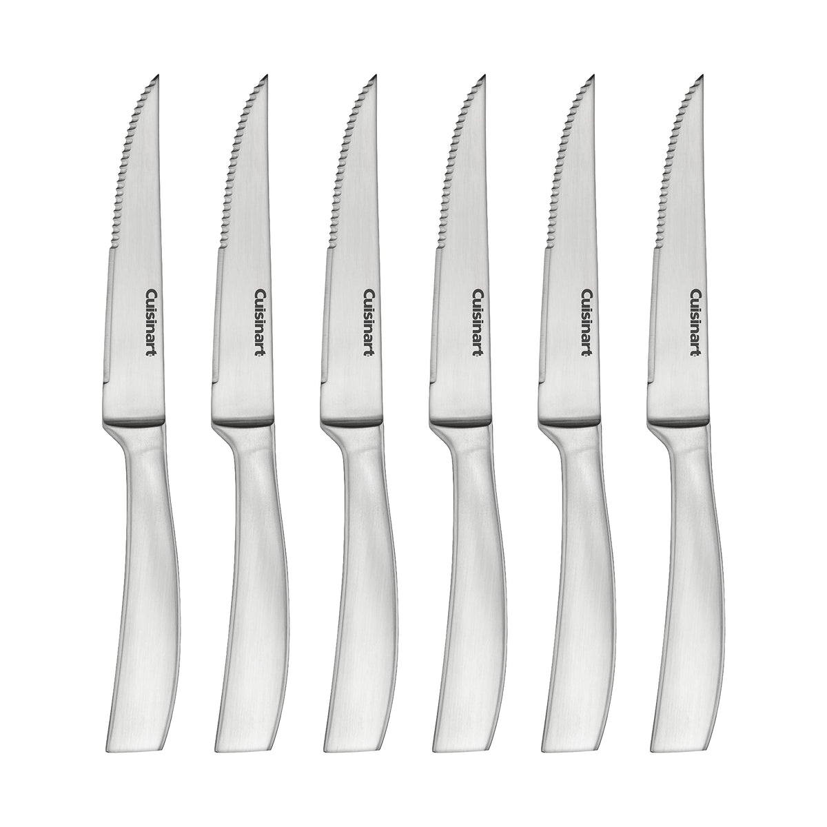 Cuisinart forged stainless steel premium steak knives blade close-up for precise slicing.