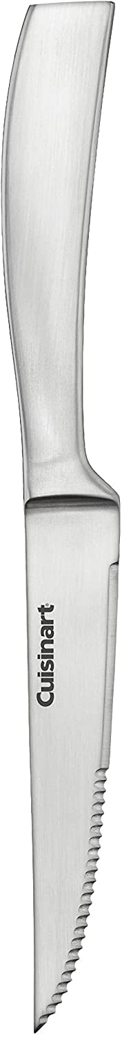Cuisinart premium steak knives in dining setting for effortless serving.